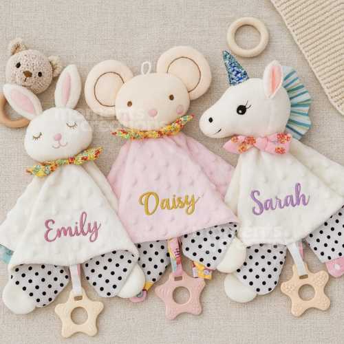 Personalized Plush Animal Comforter: Embroidered Baby Lovey