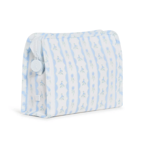 Medium Roadie Zip Pouch, Ribbon Floral Blue