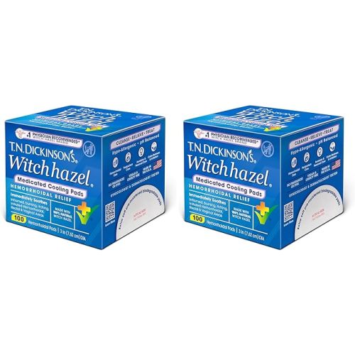 T.N. Dickinson’s Medicated Cooling Pads with Witch Hazel and Aloe | Hemorrhoid Treatment, Postpartum Care, Feminine & Rectal Relief | 100 Rounds