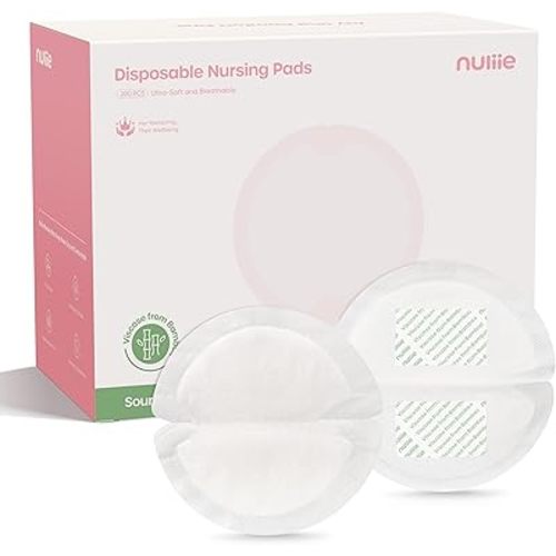 Nuliie Viscose-from-Bamboo Disposable Nursing Pads 200 Count, Ultra-Breathable Breast Pads for Breastfeeding, Absorbent & Stay Dry, Leakproof, Individually Wrapped