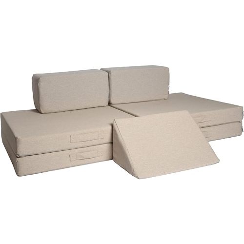 SAGEBRUSH color - The Figgy 7 Piece Modular Play Couch for Kids- Washable, Waterproof, American Made, Sturdy, Hook and Loop Connectors, Oeko-TEX Certified, Montessori Toy Sofa, Indoor Climbing & Fort Playset-