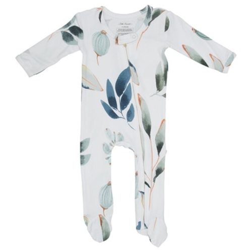 Zipper Footie, Silver Leaf, Size: 9 - 12 mo.