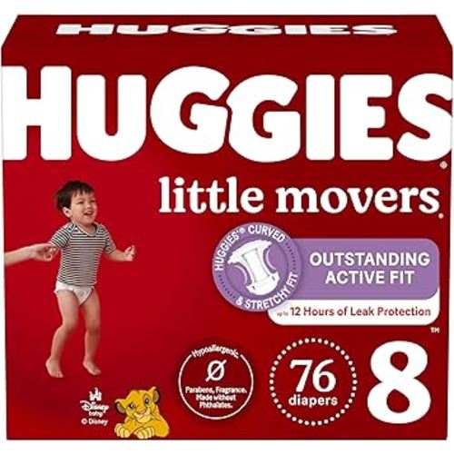 Huggies Size 8 Diapers, Little Movers Baby Diapers, Size 8 (46+ lbs), 76 Count (2 Packs of 38), Packaging May Vary