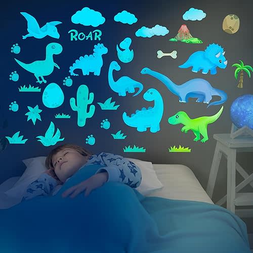 Dinosaur Room Decor,Glow in The Dark Dinosaur Wall Decals for Boys Bedroom, Kids Wall Stickers,Birthday Christmas Gift for Toddler. Dino Wall Decals for Nursery Room