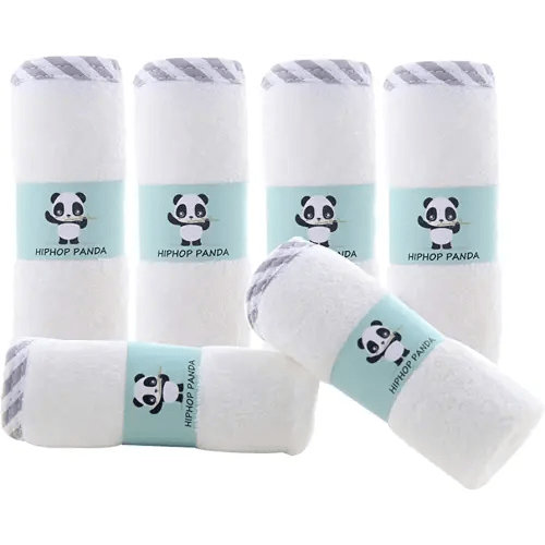 HIPHOP PANDA Baby Washcloths, Rayon Made from Bamboo - 2 Layer Ultra Soft Absorbent Newborn Bath Face Towel - Reusable Baby Wipes for Delicate Skin - Gray Stripe, 6 Pack