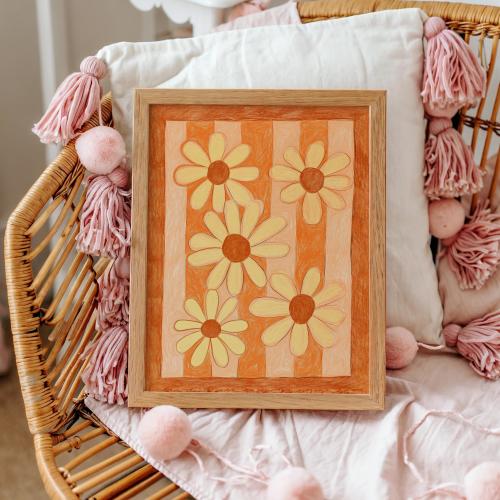 Retro Daisy Nursery Wall Art, Orange Flower Nursery Print, Vintage Daisy Baby Room Decor, Groovy Floral Kids Room Poster