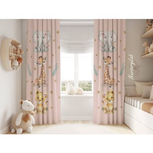 Cute Safari Animals Baby Girl Room Curtains Nursery Curtains Window Curtains