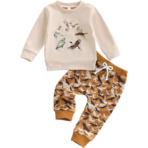 Fernvia Toddler Baby Boy Fall Clothes Animal Print Long Sleeve Pullover Tops + Drawstring Pants Winter Outfits