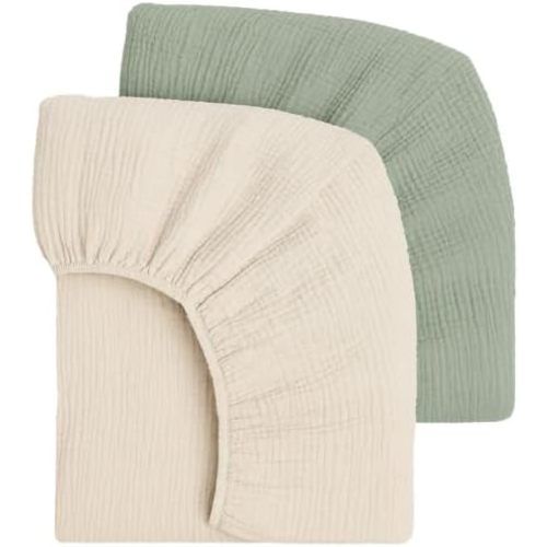 Muslin Fitted Crib Sheets, 2 Pack, 100% Cotton, 28x52 in, Green