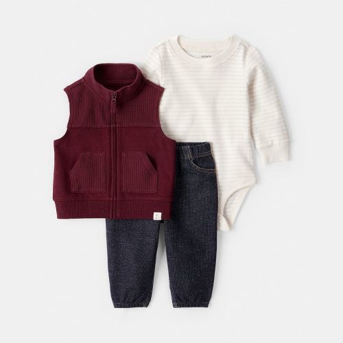 Baby Boy Carter’s 3-pc. Long-Sleeve Bodysuit, Vest & Denim Pant Set