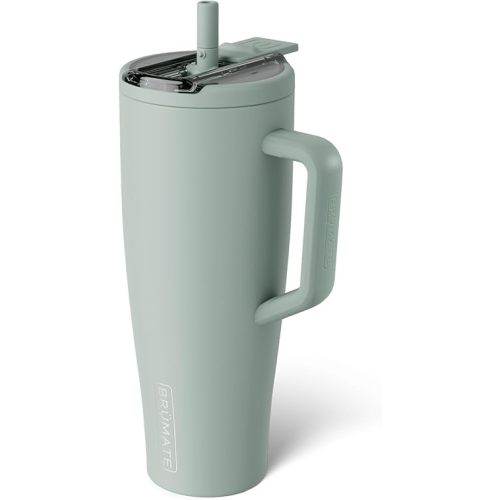 BrüMate Era Flip 40oz Tumbler with 100% Leakproof Covered Straw Lid | Hygienic Covered Straw | Insulated Stainless Steel Water Bottle with Handle | Cup Holder Friendly | BPA-Free (Sage)