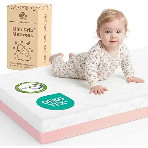 Dual Sided Pack and Play Mattress, 3 Inch Thick Soft & Firm Memory Foam Breathable Portable Pack n Play Mattresses, 4 in1 Baby Playpen Mattresses with Removable Washable Cover - 38x26x3 Inch