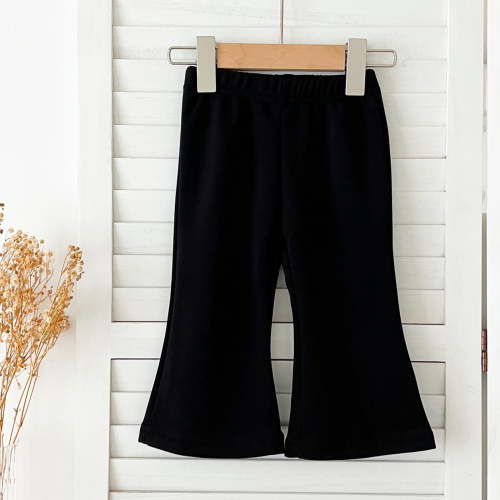 qolati Baby Girl Pants Toddler Girls Elastic Waist Flare Pants Newborn Bell Bottoms Ruffled Athletic Wide Leg Pants Black 3 Months