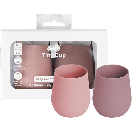ezpz Tiny Cup (Blush/Mauve) - 4 months+ - 100% Silicone Training Cup for Infants - Designed by a Pediatric Feeding Specialist - Baby-Led Weaning Essentials & Baby Gifts
