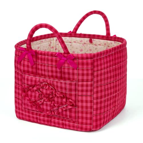 Floral Fabric Storage Basket Car Interior Storage Basket Underwear Sundries Laundry Baskets Supplies Home Organizer Bag (Rose red plaid)