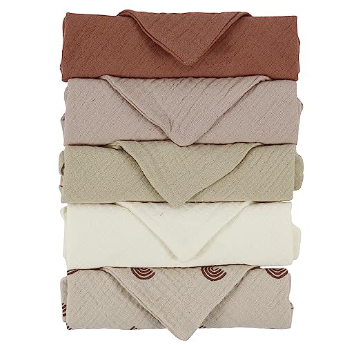 Kjuti Baby Muslin 100% Cotton Burp Washcloth - 4 Layer Hypoallergenic Saliva Soothe Face Washcloths - Burp Cloths 10x10 inch -Newborn Essentials -Burp Cloths for Baby Boy and Girl (EarthyBlend)