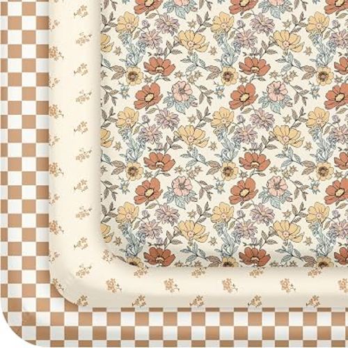 Civarua Kids 3 Pack Baby Crib Sheets for Boys Girls 52x28 Fitted Crib Sheet | Soft & Breathable Toddler Bed Sheets for Standard Crib and Toddler Mattress, Vintage Floral