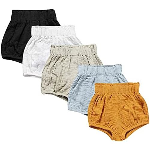 5 Pack Baby Cotton Linen Blend Bloomer Shorts Cute Stripe Dot Triangle Shorts Bloomers Loose Harem Shorts for Boy Girl