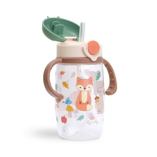 Itzy Ritzy 13oz Polypropylene Silicone Sips Toddler Water Bottle with Weighted Straw and Leak-Resistant Lid BPA-Free - Woodland