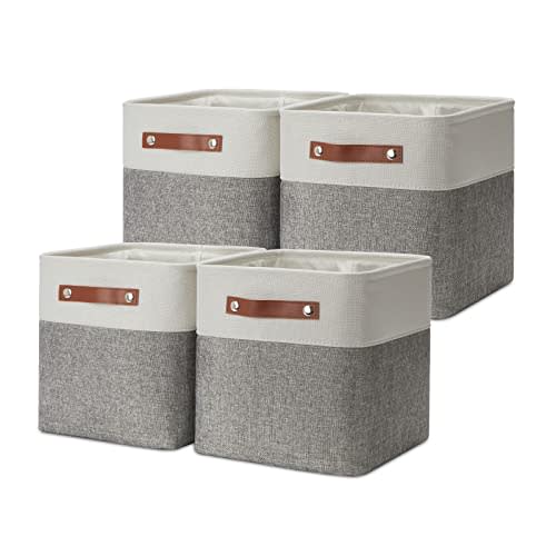 DULLEMELO 11 Inch Cube Storage Bins Fabric Storage Cubes 4 Pack Foldable Cube Storage Baskets for Cube Organizer, Cube Storage Organizer Bins for Home Office Organizer Closet, Shelves, Toy, Nursery