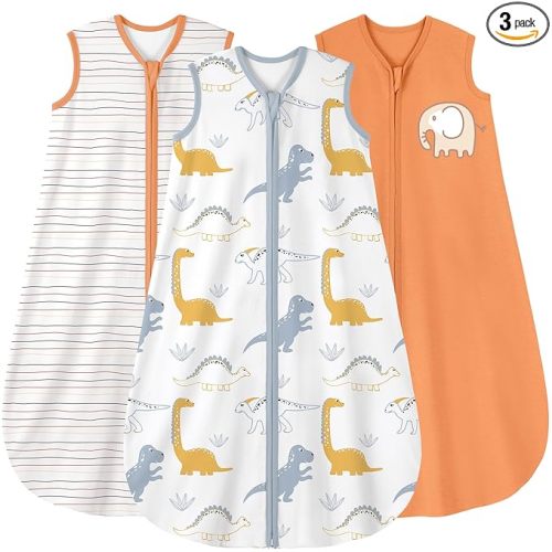 Yoofoss Baby Sleep Sack 12-18 Months Wearable Blanket for Babies 100% Organic Cotton 2-Way Zipper TOG 0.5 Toddler Sleeping Sack 3 Pack, Comfy Lightweight Sleep Sacks