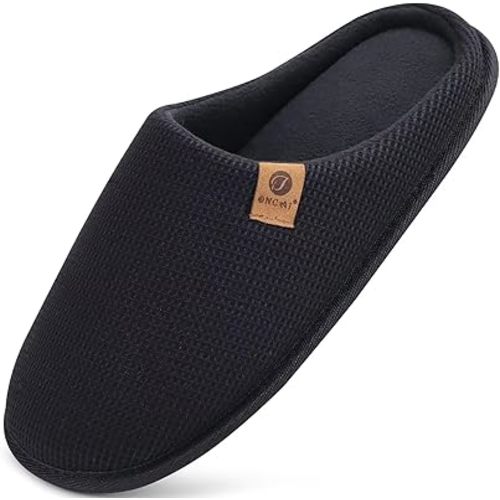 ONCAI Men's House Slippers, Cushion Memory Foam Shake Fleece and Man House Shoes with Faux Fur Lining and Indoor Outdoor Rubber Soles US Size 7-15