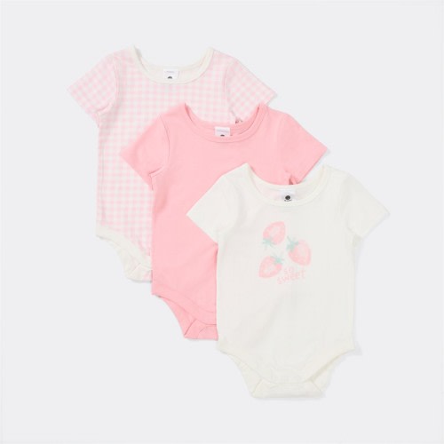 Dymples Baby Short Sleeve Stretch Bodysuit 3 Pack - Pink & White