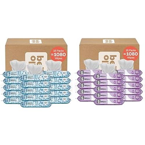 Bundle of Hello Bello Extra Gentle Unscented Baby Wipes - 1080 Count + Extra Gentle Lavender Scented Baby Wipes - 1080 Count - Plant Based - Made with 99% Water and Aloe for Babies and Kids