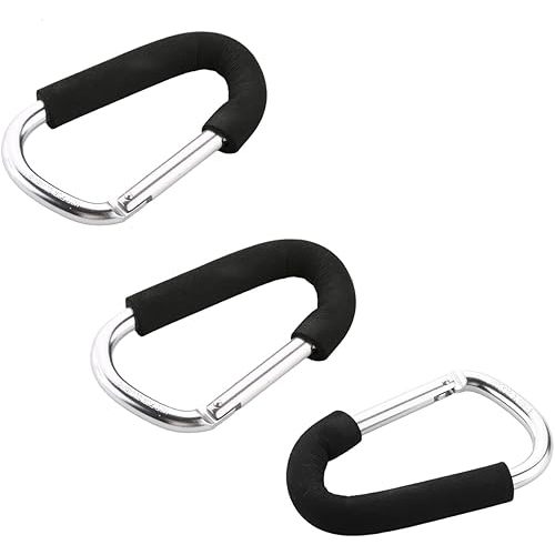 Hook Clip Baby Stroller Hook D-Shape Shopping Bag Hook Clip for Grocery Bag Backpack Purse Carrier Pushchair Traveling Silver 140x80mm 3PCS
