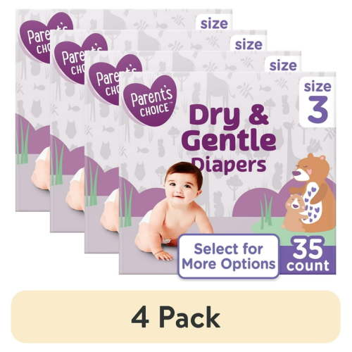 (4 pack) Parent's Choice Dry & Gentle Diapers Size 3, 35 Count (Select for More Options)