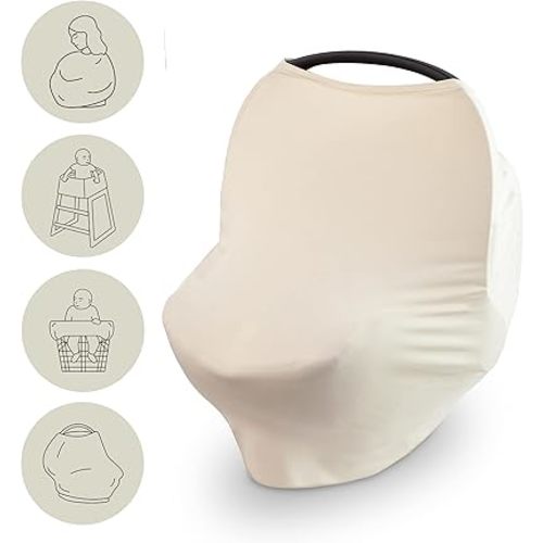 mushie Baby Car Seat Canopy Cover | Breathable & Stretchy Multi Use Cover for Breastfeeding, Nursing, High Chair, Shopping Cart, Strollers (Fog)