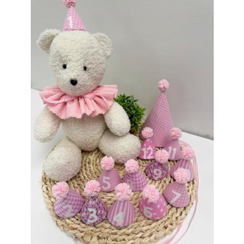 Pink  Baby Monthly Milestone Hat Set – Handmade Keepsake for Baby’s First Year