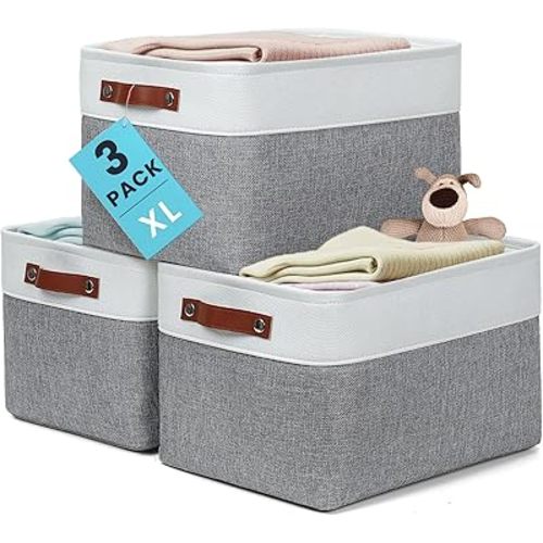 OrganiHaus 16x12.5in Storage Baskets, 3 Pack - Fabric Bins for Shelves