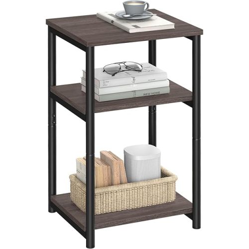 VASAGLE Side Table, Small End Table, Tall Nightstand for Living Room, Bedroom, Office, Bathroom, Chestnut Brown and Classic Black ULET273B74