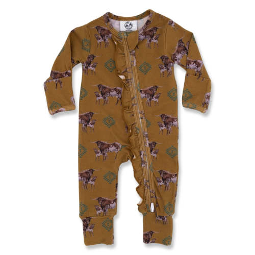 Southwest Longhorn -Ruffled- Folding Feet Jammies – Cowkid Clothing Company