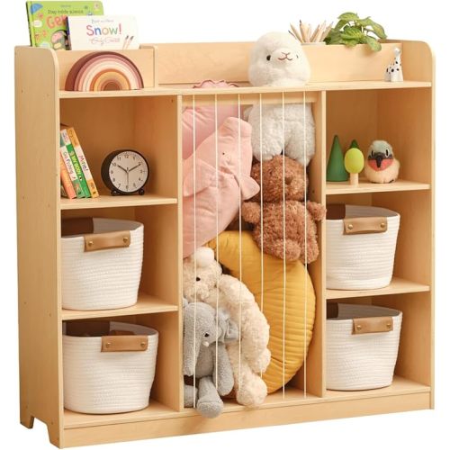 OOOK Stuffed Animal Storage, 3-Tier Cube Storage Organizer, Montessori Toy Shelf, Kids Bookshelf and Toy Organizer for Playroom, Nursery, Daycare, Preschool