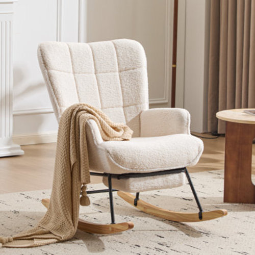 Upholstered Rocking Chair with Footrest, High Backrest Ergonomic Support Nursery Recliner Chair for Living Room, Bedroom | Wayfair