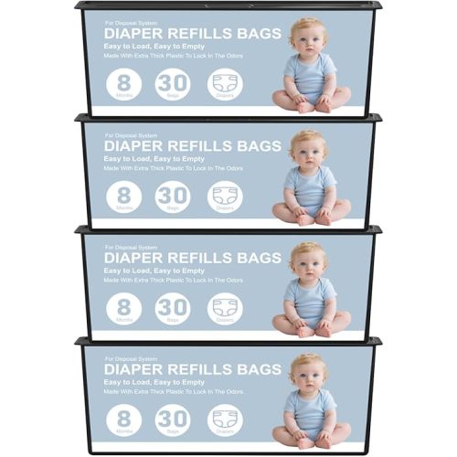 Diaper Pail Refills Bags Compatible with Genie Easy Roll Signature and Platinum Diaper Pails,120 Refills Holds Up to 5600 Newborn Diapers,7-Layer Odor-Barrier Technology (4 Pack)