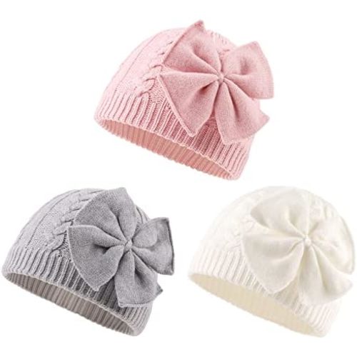 Winter Warm Knit Baby Hat Girls Cotton Lined Hat Bow Girls Beanie
