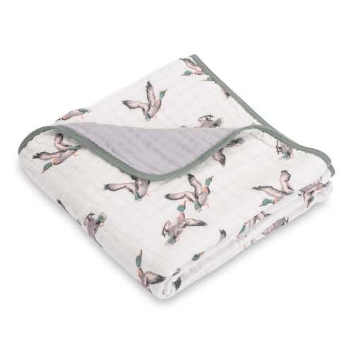 LollyBanks Muslin Baby Blanket, 100% Cotton Lightweight Baby Quilt, 47"x 47" and 6 Layers Newborn Blanket, (Mallard Duck Print)