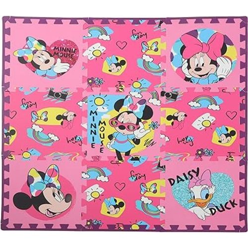 Disney Minnie Mouse Daisy Duck EVA Foam Mat, Cool Summer Interlocking Flooring Tiles, Pink, 36 x 36 Inches