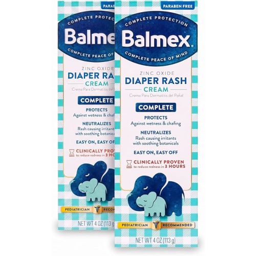 Balmex Complete Protection Baby Diaper Rash Cream with Zinc Oxide + Soothing Botanicals, 4 Ounce (Pack of 2)