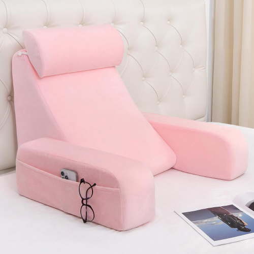 19" Reading Pillow for Bed with Firm Back Support & Big Pockets
