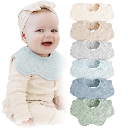 Konssy Muslin Baby Bibs 100% Cotton Absorbent Bandana Drool Bibs for Teething and Drooling, 6-Pack for Baby Boys & Girls