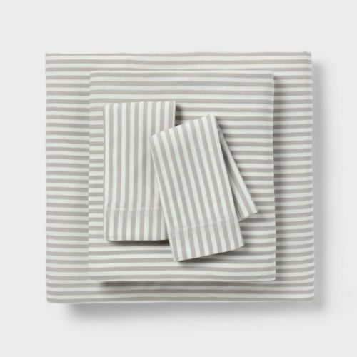 Twin XL Jersey Sheet Set Gray Striped - Room Essentials™