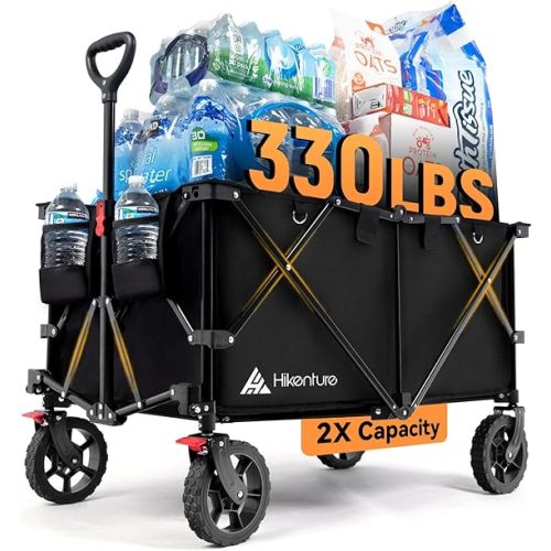 Hikenture Collapsible Wagon - 330LBS Capacity, Extra Large Foldable Wagon with All-Terrain Wheels, Utility Beach Cart for Outdoor Garden