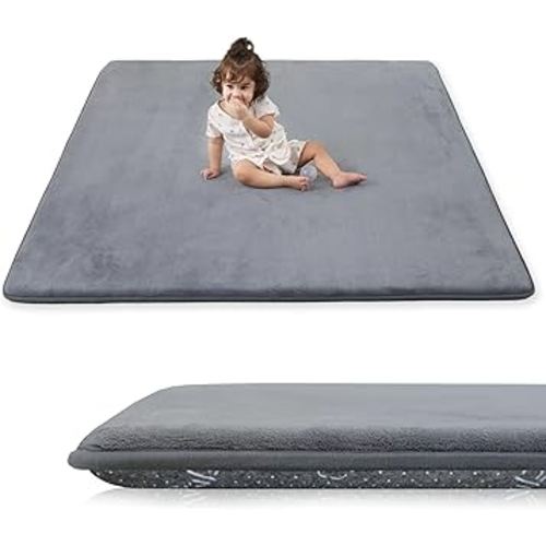 1.3" Thick Baby Floor Play Mat 59x79, Basic Padded Foam Mat for Tummy Time Crawling, Non Slip Cushioned for Babies Toddlers Infants Kids (Dark Grey)
