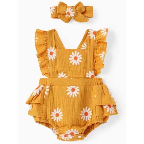 PatPat Newborn Baby Girl Clothes 100% Cotton Baby Romper Sleeveless Short Jumpsuit Summer Clothes Outfit Set, 9-12 Months