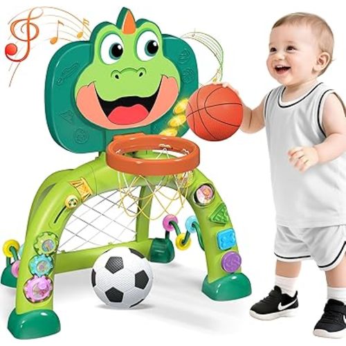 Marstone Baby Boy Toys for 1 2 3 Year Old Gifts: Toddler Basketball Hoop and Soccer Goal Activity Center Toys with Sound and Music for Kids, Girls 1-3, Interactive 1st First Birthday Present