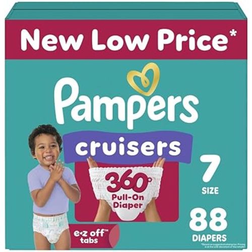 Pampers Diapers - Cruisers 360 - Size 7, 88 Count, Babyproof up to 100% Leakproof Pull-On Diaper